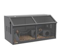 Jaula de Madera para hámster PawHut, caseta para roedores de 100 cm, casita para Animales pequeños, casita de Juegos con Puente Colgante, escaleras, Techo practicable, caseta, Gris Oscuro