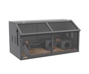 Jaula de Madera para hámster PawHut, caseta para roedores de 100 cm, casita para Animales pequeños, casita de Juegos con Puente Colgante, escaleras, Techo practicable, caseta, Gris Oscuro