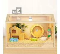 Jaula de madera transparente para hámster, caja panorámica de cría de hámster, jaula de animales pequeños, a prueba de mordidas, parte superior abierta (un color, 60 x 40 x 40 cm)