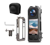 Jaula de marco de aluminio para Insta360 X4, funda protectora para Insta 360 X4, con roscas de 1/4 pulgadas, montaje de zapata fría, dedos plegables, tapa de lente de silicona