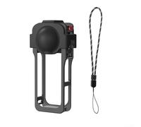 Jaula de marco de metal Insta360 X5 con cubierta de lente de silicona, diseñada para WiFi estable y transmisión de señal con parte superior hueca y agujero de cuerda antipérdida