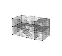 SONGMICS Valla para Paqueños Animales, Jaula de Malla metálica Ajustable, Valla con 2 Niveles, Recinto Flexible, Martillo de Goma Incluido, Montaje DIY, 143 x 73 x 71 cm, Negro LPI02H