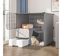 Jaula de metal desmontable para gatos de 1 a 3 gatos, recinto interior para gatos, caja de gatitos y casa de ejercicio, color amarillo, tamaño 111 x 49 x 73 cm, hábitat perfecto para animales pequeños