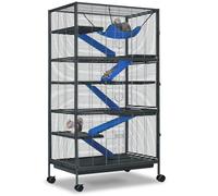 Jaula de metal para animales pequeños de 6 niveles para hurones y azúcar, jaula para chinchillas/cobayas/conejos/jaula grande con rampas de franela, bandeja extraíble, 6 puertas, fácil de limpiar