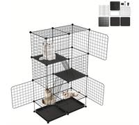 Jaula de metal para gatos exterior e interior, corral para gatos con escaleras y puertas, parque de 3 o 4 niveles DIY como jaula de entrenamiento, de descanso o recinto al