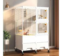 Jaula de Metal para Hurones, Chinchillas y Ardillas, Red de Hierro Encriptada, Gran Espacio de Varios Pisos, Fácil Limpieza, Fácil de Mover y Montar(White)