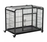 PawHut Jaula para Perros Plegable de Metal Jaula para Perros Grandes 125x76x81 cm con Ruedas y Frenos Bandeja Extraíble y Puerta con Pestillos para Golden Retriver Labrador Gris Oscuro