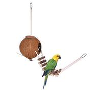 Jaula de pájaro de coco natural con escalera, hamaca de escalada colgante, escalera giratoria de madera para periquitos, conure, guacamayos, pájaros del amor, pinzones, mynah