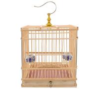 Jaula de Pájaros de Bambú Vintage Rectangular Decorativa | Bandeja Inferior Extraíble, Estructura Estable y Tejido Intrincado, para Interior y Balcón, Beige