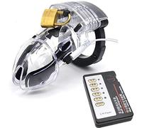 Jaula de pene de descarga eléctrica, kit de dispositivo de castidad masculina de jaula de castidad de estimulación sexual eléctrica con anillos de 4 tamaños Transparente