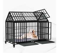 Jaula de perro resistente de 42 pulgadas, jaula grande para perros de metal fuerte y jaulas para perros grandes, apertura superior con 2 puertas, 4 ruedas con bloqueo, 2 bandejas extraíbles