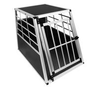 Jaula de Transporte para Coche Mascotas Caja de Viaje de Aluminio Trapezoidal Transportador de Perros Gatos Cachorros 1 Puerta 69 x 65 x 90cm| INCLUÍDA Alfombra de Plástico Lavable