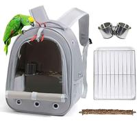 Jaula de transporte para pájaros, múltiples agujeros de ventilación, cápsula de espacio transparente, mochila de astronauta para llevar periquitos, cacatúas, loros con bandeja de metal, percha de