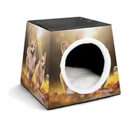 Jaula de viaje ligera para interiores y exteriores, linda casa de perro Corgi impresa para interiores con cojín de felpa lavable, adecuada para perros y gatos