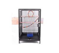 Jaula de viaje para pájaros de acero inoxidable de metal sólido con escalera para colgar, bandeja de juguetes negra (A)