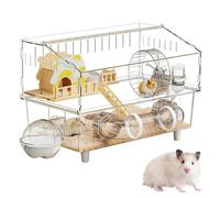 Jaula espaciosa para hámster, casa de chinchilla de 2 capas, 17,72 x 11,81 x 13,58 pulgadas, jaula para mascotas con paneles transparentes, hábitat animal pequeño con construcción duradera, jaula para