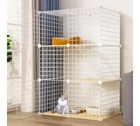 Jaula esquinera para Gatos, caseta Grande de 3 Niveles para Gatos, Jaula Grande para Gatos, casa para Mascotas pequeñas de Interior para armar, transportín con arenero, Hamaca, arenero y comedero