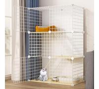 Jaula esquinera para Gatos, caseta Grande de 3 Niveles para Gatos, Jaula Grande para Gatos, casa para Mascotas pequeñas de Interior para armar, transportín con arenero, Hamaca, arenero y comedero