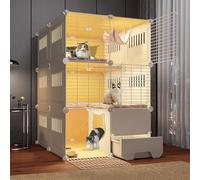 Jaula extragrande para gatos de 3 niveles con caja de arena cerrada, corralito de juego interior para ejercicio de animales pequeños y comodidad