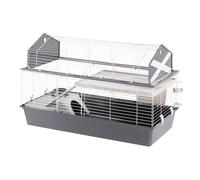 Ferplast Jaula Conejos Barn 120 - Hábitat Interactivo en 2 Niveles, Techo Abrible - Puerta y Escalera - Accesorios Incluidos, Fácil Limpieza - Eco-Sostenible - 119 x 58 x h 77 cm