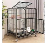 Jaula for Gatos con Ruedas giratorias de 360°, Valla Bandeja extraíble, rampa, escaleras, Metal for Animales pequeños, balcón, Interior, Exterior, fácil Montar(Black)
