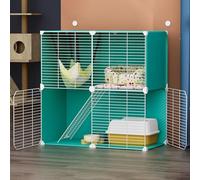 Jaula for gatos de interior, lugar de ejercicio grande, jaula for gatos, recintos for gatos ensamblados, perrera de Metal for gatitos, animales pequeños(Color:Blue Encrypted,Size:27.9"L X 13.8"W X 27.