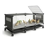 Jaula giratoria transparente HD para gallinero con ruedas de 360° | Bandeja inferior extraíble para interior con diseño de tragaluz para una fácil limpieza y cómodo hábitat para mascotas