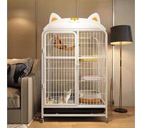 Jaula grande de metal para gatos con bandeja de base de rueda para gatitos y cachorros, jaula de animales pequeños, cama para apartamentos pequeños, color blanco (78 x 55 x 129,4 cm)