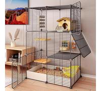 Jaula Grande de Tres Capas para Interior/Exterior para Animales Pequeños, para Cobayas, Hurón, Chinchilla, Parque Infantil para Gatos, Conejera, Plataforma Sólida, Arena A Prueba de Fugas