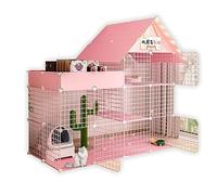 Jaula grande para gatos con hamaca desmontable para gatos, conejillos de indias, conejos y animales pequeños, ideal para el hogar de mascotas, diseño de lujo, color rosa, tamaño: 147 x 75 x 146 cm