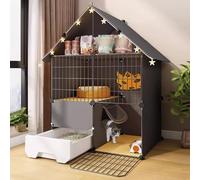 Jaula grande para gatos con hamaca para gatos, valla para conejos/cobayas, jaula de alambre extraíble con caja de arena, valla multicapa para mascotas para ejercicio y juego