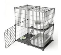 Jaula Grande para Gatos De 2/3 Niveles, Jaulas Grandes para Gatos De Interior con Aseo, Recinto para Gatos De Interior con Hamaca, Comedero, Jaula De Alambre Metálico Desmontable (L-70x35x70cm)