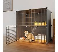 Jaula Grande para Gatos de 2 Niveles, Parque para Mascotas, jaulas para Gatos para Gatos de Interior, con Cuenco para Gatos + Caja de Arena para Gatos + Nido para Gatos + Hamaca para Gatos +