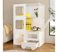 Jaula grande para gatos de interior con caja de arena cerrada, escalera para gatos, diseño en capas, fácil de limpiar, capacidad para 1-4 gatos,