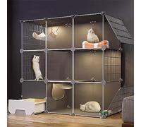 Jaula grande para gatos de interior con hamaca desmontable y cuenco, caja de metal plegable para 1-2 gatos, conejos y animales pequeños, portátil y espaciosa (tamaño: 110 x 75 x 145)