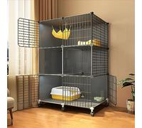 Jaula grande para gatos de interior - Parque de malla de alambre desmontable para gatitos y gatos, diseño DIY con ruedas (75 x 39 x 114 cm) - Ideal para mascotas