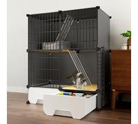 Jaula Grande para Gatos, Parque Infantil para Gatos de Bricolaje de 2 Niveles para Interiores, Inodoro para Lavabo de Arena para Gatos para el Hogar Jaula para Gatos Integrada, Espacio Libre