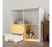 Jaula Grande para Gatos, Parque Infantil para Gatos de Bricolaje de 2 Niveles para Interiores, Lavabo para Arena para Gatos para el hogar, Jaula para Gatos integrada, Espacio Libre súper gra