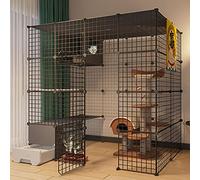Jaula Grande para Gatos, Recinto para Gatos, Jaula para Gatos, Perrera, Parque para Gatos, Jaula para Hurones De Interior, Caseta De Metal Desmontable para Interiores, Jaula para Gatos con Caja De A