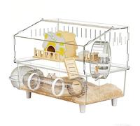 Jaula grande para hámster | Caja de chinchilla transparente de 2 capas | Jaula grande para hámster con botella de agua y baño - para mascotas pequeñas de Guinea, observación de animales en interiores