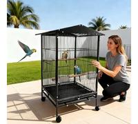 Jaula grande para pájaros, 45 x 45 x 84 cm, de metal, con ruedas de 360°, perchas, jaula para loros, soporte con ruedas y bandeja extraíble, para periquitos, cacatúas, loros pinzones