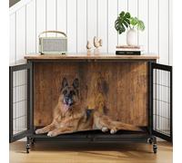 Jaula Grande para Perros, Diseño Mueble Moderno Rústico - Madera Resistente, Ruedas Bloqueables, Bandeja Extraíble y Base Rejilla - para Perros Pequeños y Medianos hasta 30 kg - Ideal para Interiores