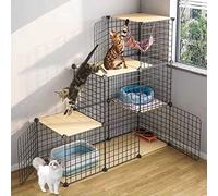 Jaula Grande para Perros y Gatos de 3 Niveles - Jaula de Alambre metálica Desmontable para Interiores, para 1 a 3 Gatos - Jaula Ideal para Hacer uno Mismo con Amplio Espacio de Ejercicio - J