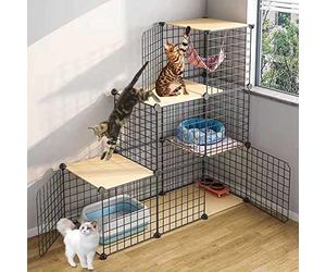 Jaula Grande para Perros y Gatos de 3 Niveles - Jaula de Alambre metálica Desmontable para Interiores, para 1 a 3 Gatos - Jaula Ideal para Hacer uno Mismo con Amplio Espacio de Ejercicio - J