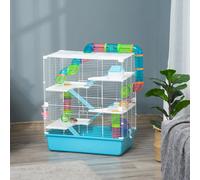 Jaula grande Pawut para hamsters, hábitat para roedores, 5 rodamientos con túneles, rueda de ejercicio de madera, cabina pequeña, báscula, iluminación tenue. 59L x 36l x 69H
