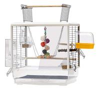 Jaula Grande Transparente para Loros, Jaula Ornamental para Pájaros De Jardín, Nido con Comedero Y Soporte De Madera, Aviario De Acero Inoxidable para Pájaros Fácil De Montar(Set-C)