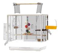 Jaula Grande Transparente para Loros, Jaula Ornamental para Pájaros De Jardín, Nido con Comedero Y Soporte De Madera, Aviario De Acero Inoxidable para Pájaros Fácil De Montar(Set-B)