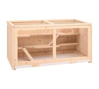 Jaula Hamster 89,5 x 45 x 45 cm Madera maciza Abeto | Con accesorios, techo de malla abierta, puerta delantera, bandeja deslizante, para guijarros ratón conejillos de indias
