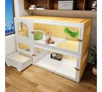 Jaula Interior Grande for Gatos con Caja de Arena, recinto for Gatos de fácil Montaje for Gatitos Felices, hábitat felino Espacioso y cómodo(Yellow,105x45x70cm)