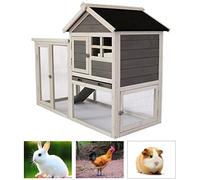 Jaula Jaula para Mascotas, 2-Tier Wood Rabbit Hutch with Wheels Run Ramp Multiple Doors Slide-out Tray Small Animals